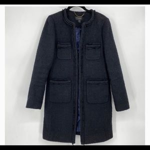 J.crew collarless lady coat Braided Wool trim